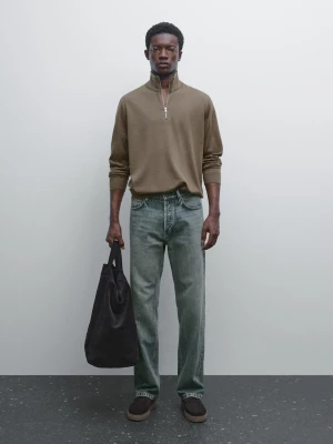 Dzianinowy Sweter Z Krótkim Suwakiem - Khaki - - Massimo Dutti - Mężczyzna