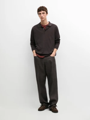 Dzianinowy Sweter Ze 100% Lnu Z Kołnierzykiem Polo - Ciemnobutelkowy - - Massimo Dutti - Mężczyzna