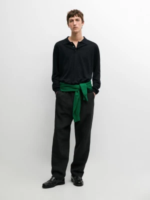 Zdjęcie produktu Dzianinowy Sweter Ze 100% Lnu Z Kołnierzykiem Polo - Granatowy - - Massimo Dutti - Mężczyzna