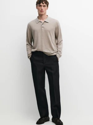 Dzianinowy Sweter Ze 100% Lnu Z Kołnierzykiem Polo - Popielaty - - Massimo Dutti - Mężczyzna