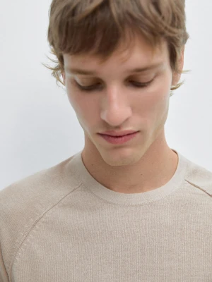 Dzianinowy Sweter Z Lnu Z Okrągłym Dekoltem - Beżowy - - Massimo Dutti - Mężczyzna