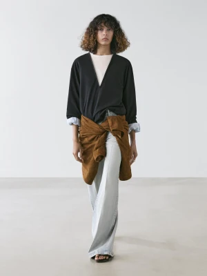 Dzianinowy Sweter Z Mieszanki Bawełnianej - Granatowy - - Massimo Dutti - Female