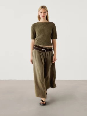 Dzianinowy Sweter Z Mieszanki Bawełnianej - Khaki - - Massimo Dutti - Kobieta