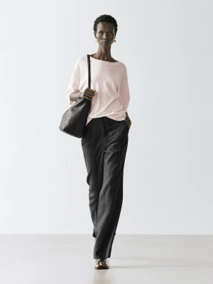 Dzianinowy Sweter Z Mieszanki Bawełny - Blady Róż - - Massimo Dutti - Kobieta