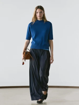 Dzianinowy Sweter Z Mieszanki Bawełny - Ciemnoniebieski - - Massimo Dutti - Kobieta