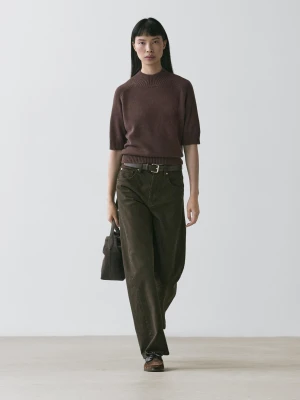Dzianinowy Sweter Z Mieszanki Bawełny - Czekoladowy - - Massimo Dutti - Kobieta