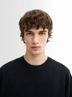 Dzianinowy Sweter Z Mieszanki Bawełny - Granatowy - - Massimo Dutti - Mężczyzna