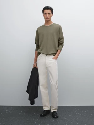 Dzianinowy Sweter Z Mieszanki Bawełny - Khaki - - Massimo Dutti - Mężczyzna