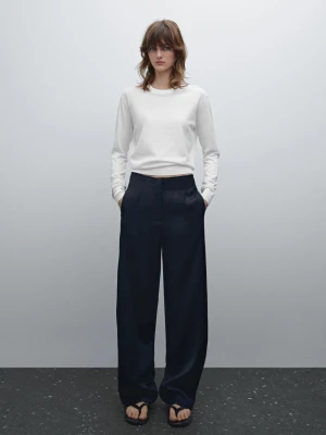 Dzianinowy Sweter Z Mieszanki Bawełny - Śnieżnobiały - - Massimo Dutti - Kobieta