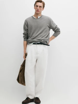 Dzianinowy Sweter Z Mieszanki Bawełny - Szary Antracytowy - Massimo Dutti - Male