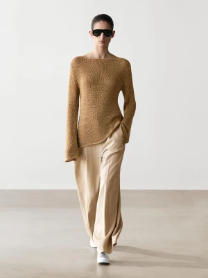 Dzianinowy Sweter Z Dekoltem Łódką Z Mieszanki Bawełny - Opalony - - Massimo Dutti - Kobieta