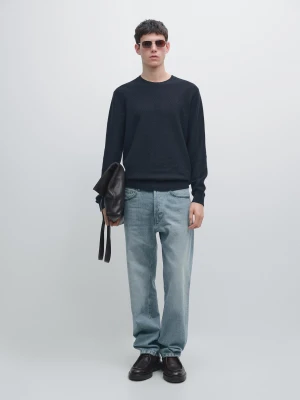 Dzianinowy Sweter Z Mieszanki Bawełny Z Fakturą - Granatowy - - Massimo Dutti - Mężczyzna