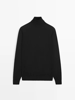 Dzianinowy Sweter Z Mieszanki Bawełny Z Golfem - Czarny - Massimo Dutti - Male