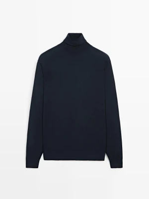 Dzianinowy Sweter Z Mieszanki Bawełny Z Golfem - Granatowy - Massimo Dutti - Male