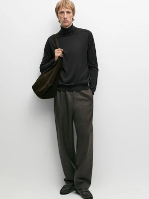 Sweter Z Dzianiny, Golf, Mieszanka Bawełny - Szary - Massimo Dutti - Male