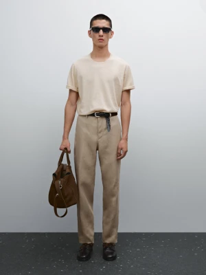 Dzianinowy Sweter Z Mieszanki Bawełny Z Krótkim Rękawem - Beżowy - - Massimo Dutti - Mężczyzna
