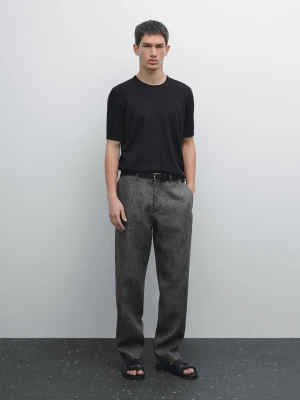 Dzianinowy Sweter Z Mieszanki Bawełny Z Krótkim Rękawem - Czarny - - Massimo Dutti - Mężczyzna