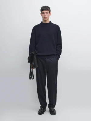 Dzianinowy Sweter Z Mieszanki Bawełny Z Półgolfem - Granatowy - - Massimo Dutti - Mężczyzna