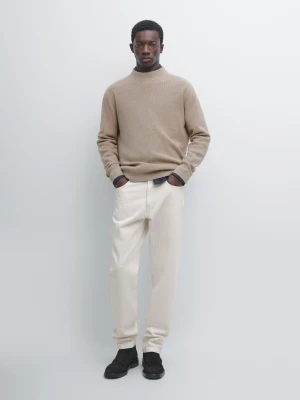 Dzianinowy Sweter Z Mieszanki Bawełny Z Półgolfem - Norkowy - - Massimo Dutti - Mężczyzna