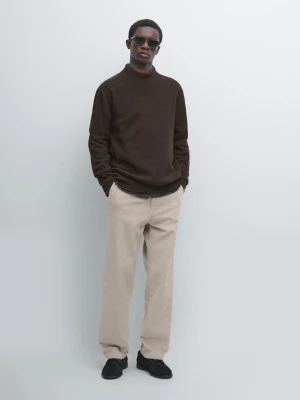 Dzianinowy Sweter Z Mieszanki Bawełny Z Półgolfem - Popielaty Brąz - - Massimo Dutti - Mężczyzna