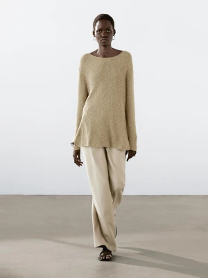 Dzianinowy Sweter Z Mieszanki Bawełny - Zielonkawy - - Massimo Dutti - Kobieta