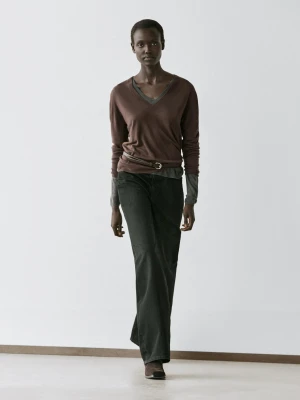 Dzianinowy Sweter Z Mieszanki Jedwabiu I Wełny - Brązowy - - Massimo Dutti - Kobieta