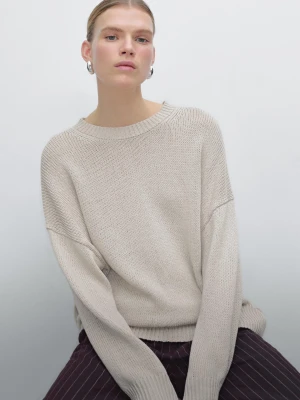 Dzianinowy Sweter Z Mieszanki Lnu Z Okrągłym Dekoltem - Beżowy - - Massimo Dutti - Kobieta
