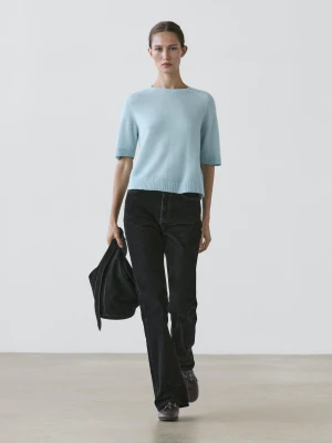 Dzianinowy Sweter Z Mieszanki Wełny Z Alpaki Z Krótkim Rękawem - Błękitny - - Massimo Dutti - Kobieta