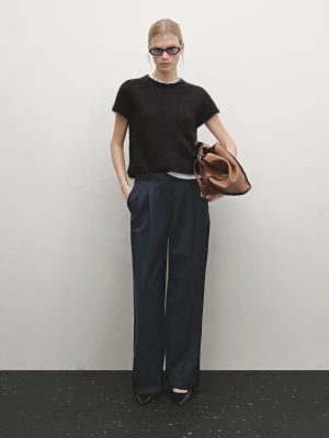 Dzianinowy Sweter Z Mieszanki Wełny Z Alpaki Z Krótkim Rękawem - Mokka - - Massimo Dutti - Kobieta
