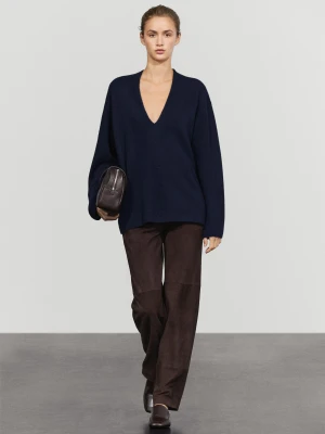Dzianinowy Sweter Z Mieszanki Wełny, Z Dekoltem W Serek - Indygo - Massimo Dutti - Female