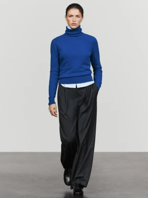 Dzianinowy Sweter Z Mieszanki Wełny Z Golfem - Błękit Królewski - Massimo Dutti - Female