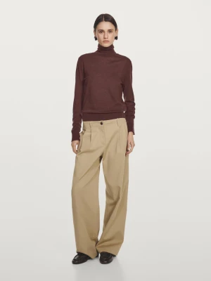 Dzianinowy Sweter Z Mieszanki Wełny Z Golfem - Bordowy - - Massimo Dutti - Kobieta