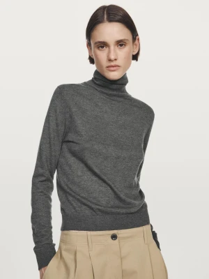 Dzianinowy Sweter Z Mieszanki Wełny Z Golfem - Szary Antracytowy - - Massimo Dutti - Kobieta