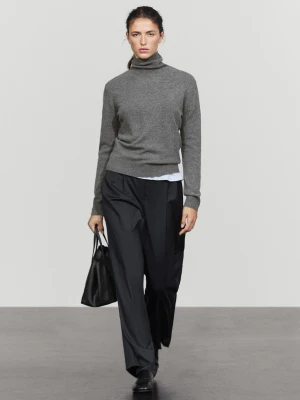 Dzianinowy Sweter Z Mieszanki Wełny Z Golfem - Szary Średni - Massimo Dutti - Female