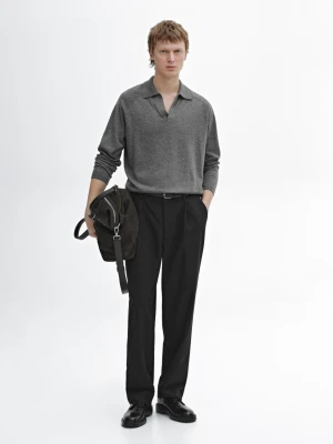 Dzianinowy Sweter Z Mieszanki Wełny Z Kołnierzykiem Polo - Ciemnoszary - - Massimo Dutti - Mężczyzna