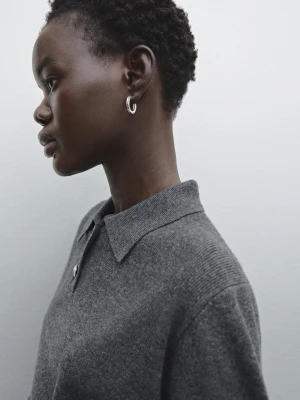 Dzianinowy Sweter Z Mieszanki Wełny Z Kołnierzykiem Polo - Szary Antracytowy - - Massimo Dutti - Kobieta