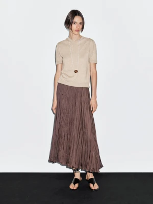 Dzianinowy Sweter Z Mieszanki Wełny Z Krótkim Rękawem - Norkowy - - Massimo Dutti - Kobieta
