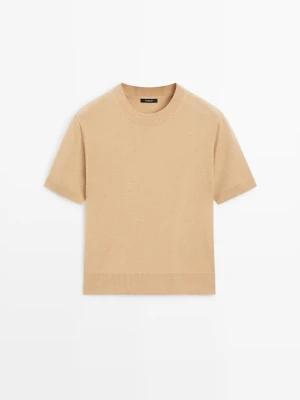 Dzianinowy Sweter Z Mieszanki Wełny Z Krótkim Rękawem - Wielbłądzi - Massimo Dutti - Female