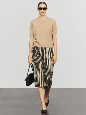 Dzianinowy Sweter Z Mieszanki Wełny Z Krótkim Rękawem - Wielbłądzi - Massimo Dutti - Female