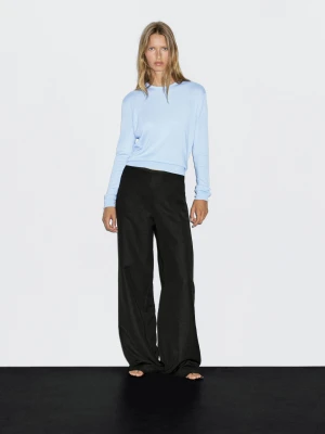 Dzianinowy Sweter Z Mieszanki Wełny Z Okrągłym Dekoltem - Błękitny - - Massimo Dutti - Female