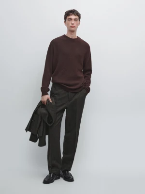 Dzianinowy Sweter Z Mieszanki Wełny Z Okrągłym Dekoltem - Bordowy - - Massimo Dutti - Mężczyzna