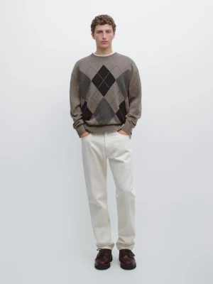 Zdjęcie produktu Dzianinowy Sweter Z Mieszanki Wełny Z Okrągłym Dekoltem - Ciemny Khaki - - Massimo Dutti - Mężczyzna
