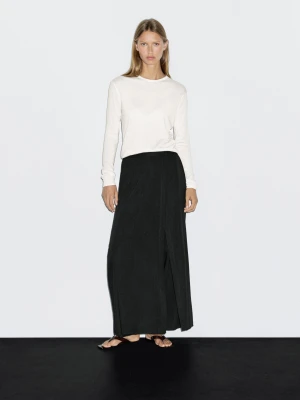 Dzianinowy Sweter Z Mieszanki Wełny Z Okrągłym Dekoltem - Surowy - - Massimo Dutti - Kobieta