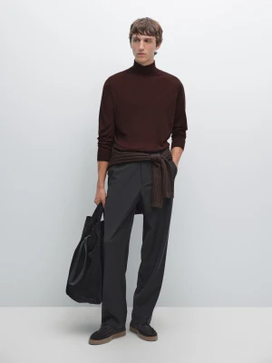 Dzianinowy Sweter Z Mieszanki Wełny Z Półgolfem - Bordowy - - Massimo Dutti - Mężczyzna