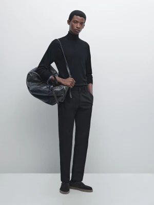 Dzianinowy Sweter Z Mieszanki Wełny Z Półgolfem - Czarny - - Massimo Dutti - Mężczyzna