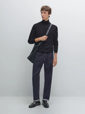 Dzianinowy Sweter Z Mieszanki Wełny Z Półgolfem - Granatowy - - Massimo Dutti - Mężczyzna