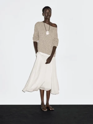Dzianinowy Sweter Z Muliny Z Dekoltem Łódką - Zielony - - Massimo Dutti - Kobieta