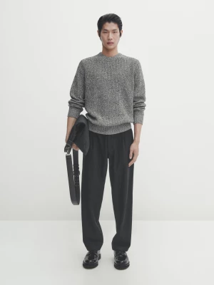 Dzianinowy Sweter Z Muliny Z Okrągłym Dekoltem - Granatowy - - Massimo Dutti - Mężczyzna