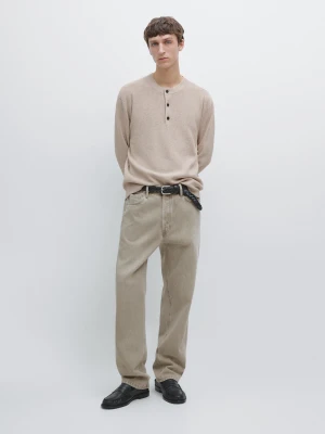 Zdjęcie produktu Dzianinowy Sweter Ze 100% Bawełny Z Dekoltem Na Guziki - Beżowy - - Massimo Dutti - Mężczyzna