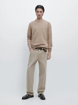 Zdjęcie produktu Dzianinowy Sweter Z Muliny Ze 100% Bawełny - Ciemnobeżowy - - Massimo Dutti - Mężczyzna